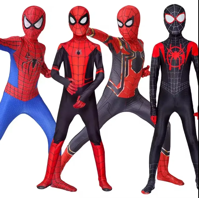 स्पाइडरमैन पोशाक फैंसी जंपसूट वयस्क और बाल हेलोवीन रोल प्ले पोशाक लाल और काले स्पैन्डेक्स 3डी रोल प्ले पोशाक