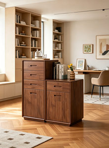 Modern Solid Wood Modular Entry Cabinet with Flat Panel Doors and 5 Drawers for Living Room Storage - Product Image 5