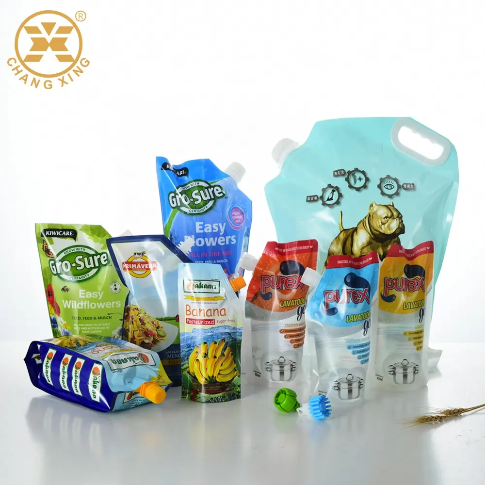 Washing Liquid Packaging Detergent Refillable 1L 2L Spout Pouch Packaging Bag with Cap