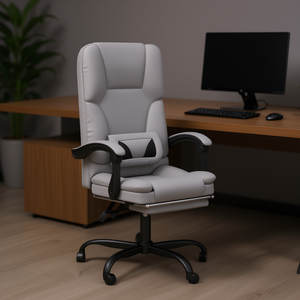 Sedia da Ufficio in Poliestere Grigio Chiaro con Funzione Massaggio, Struttura in Metallo, Stile Esecutivo, Girevole per Uso Ufficio - Product Image 2