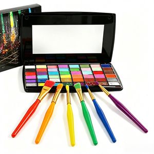 Colorful Makeup Palette With 6 <b>Paint</b> Brushes For Face Body Art Performance Stage Use - Product Image 1
