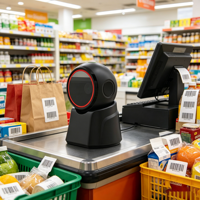 Lecteur de codes-barres omnidirectionnel 2D filaire, scanner de codes QR 2D de bureau pour l'inventaire des supermarchés