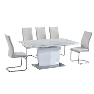 Modern Nordic 4 6 8 chair MDF Glass Leather Dinning Room Extendable Extending Square tables