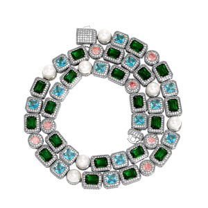 Multicolourful 10mm <b>Iced</b> <b>Out</b> Bling Clustered Tennis <b>Chain</b> New Design Hip Hop 5A Zircon Bracelet Fashion Round Square Necklace - Product Image 5