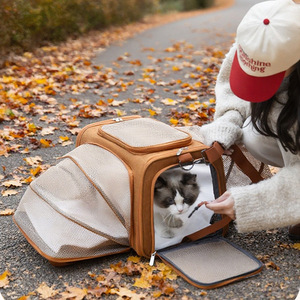 Sac de transport pour animaux de compagnie Baolujie en tissu Oxford marron gris, souple et extensible, pour chat et chien - Product Image 4