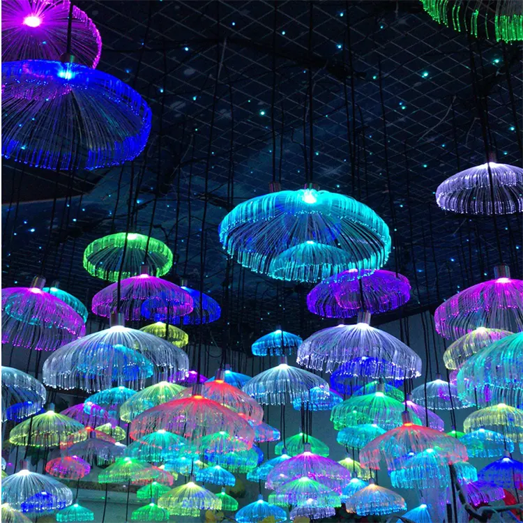 Outdoor Impermeável Decoração Do Feriado Do Natal Fibra Óptica Hang Lamp Led Fiber Optic Jellyfish Light