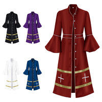 Robe de prêtre, vêtements de clergé, polyester mat, broderie dorée, imprimé, soutane, costume de cosplay, robe maxi de chœur, liturgique, pasteur