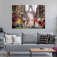 100% peint à la main Paris paysage abstrait peinture à l'huile impression réaliste de Rainy City Street Wall Art sur toile Base