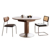 Vintage-Stil Mittelalterlicher Schiefertisch mit Stühlen, Ausziehbar, Klappbar, Rund, Doppelnutzung, Wohnmöbel mit Holzbeinen