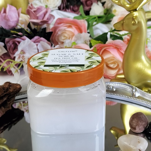 CALFLYN Wholesale Custom Body Exfoliating Deep Cleansing Fruit Tea Tree Sugar Salt Scrub