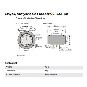 Membrapor C2H2CF-20 Acetylene Gas Sensor Switzerland RoHS Compliant - Product Image 4