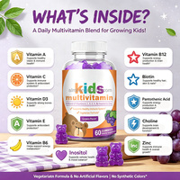 Gommes multivitaminées pour enfants, formule végétarienne, antioxydants, vitamines C, D, E, K, complexe B, zinc, soutien immunitaire, OEM, ODM, vente en gros, complément alimentaire