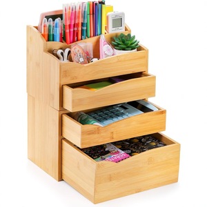 Bamboo Desktop Organizer 4 Layers Storage <b>Drawer</b> For Office Desk Student Stationery Pen Holder Creative Wooden Divider - Product Image 1