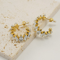 Boucles d'oreilles créoles en zircon marquise, acier inoxydable 304, plaqué or 18 carats sous vide, créoles ouvertes colorées, bijoux élégants en pierres précieuses pour femmes, cadeaux