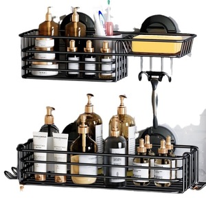 Ensemble d'étagères de rangement pour salle de bain, montage mural, 60x70cm, noir, 2 niveaux, durable, pour articles de soins personnels - Product Image 5