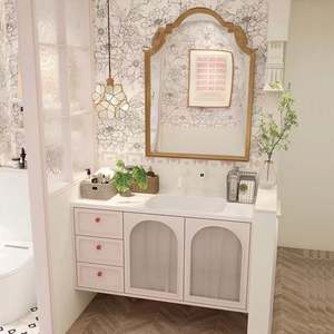 Mueble de Baño Individual de Estilo Europeo Ligero, de Madera de Caucho con Acabado en Pintura para Hornear, con Gran Espacio de Almacenamiento - Product Image 3