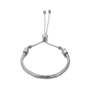 Yiwu Duoqu Stainless Steel Thick Round Snake Chain Adjustable Rubber Bead Clasp One Side Screw Cap DIY Slider Charm Bracelet