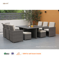 BHR tous temps PE rotin osier 6 personnes jardin cour table à manger et chaise ensemble pliable pousser vers l'avant gain de place