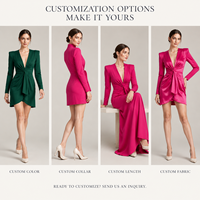 Robe courte rose pour femme, col en V, manches longues, froncée, devant croisé, élégante, pour soirée, personnalisable, OEM, marque privée