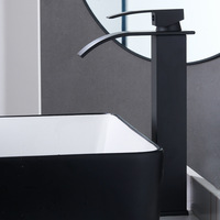 Robinet de lavabo mural en acier inoxydable noir à poignée unique, chromé brillant, cascade, eau chaude/froide pour salle de bain, chambre à coucher