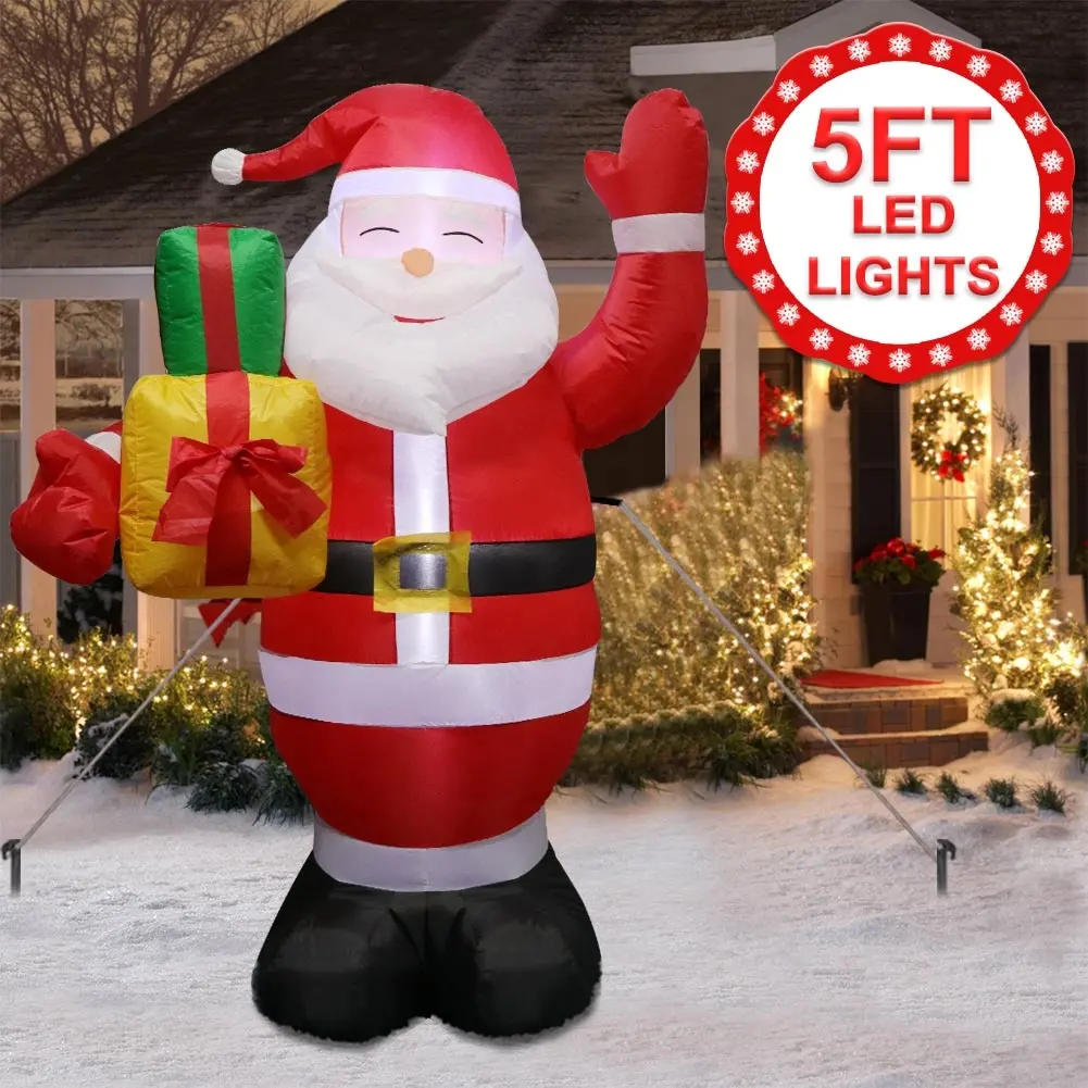 Ourwarm חג המולד קישוטי אספקת חיצוני 5FT חג המולד סנטה קלאוס מתנפח עם LED אורות