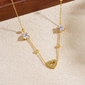 Heart Shape Gold Plated Necklace With Diamond Inlay Clavicle Chain Fashion Jewelry Daily Wear Gift For Women - Product Image 2