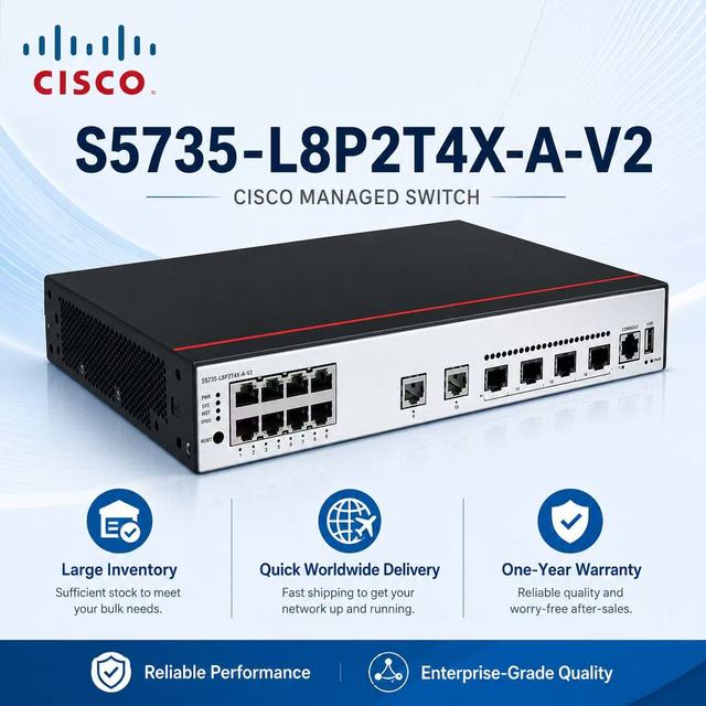 S5735-L8P2T4X-A-V2 CloudEngine S5700 Series 8 * 10GE POE+ Electric Ports & 4 10GE SFP+ Ports 2*1GE Ports Network Switch