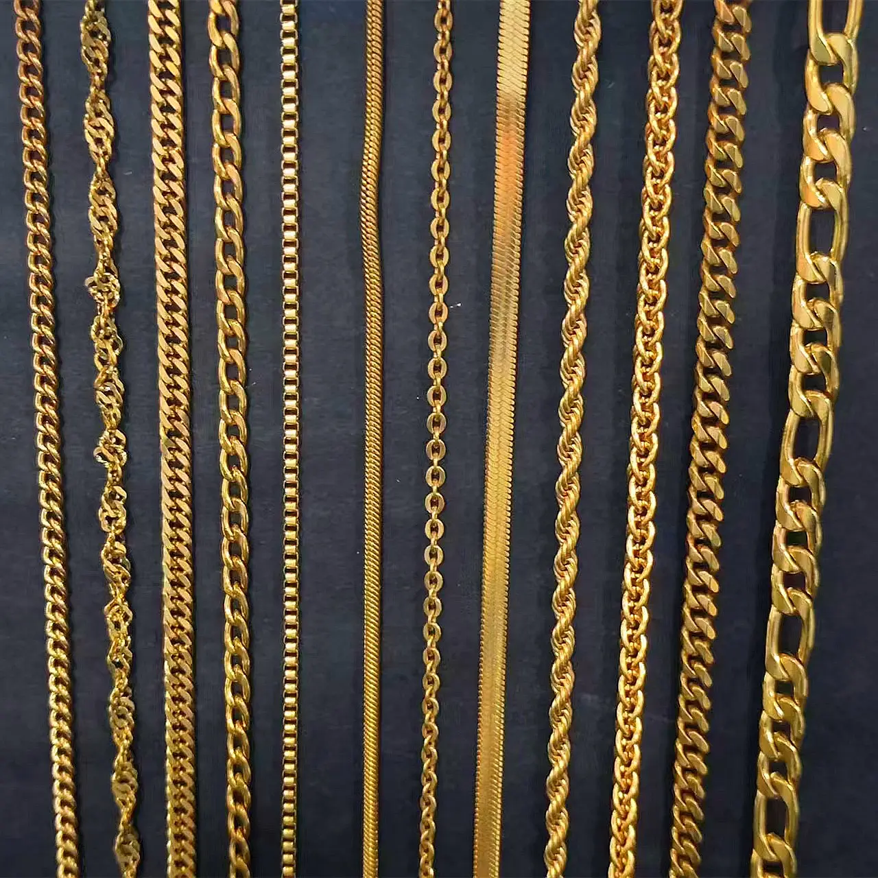 Bijoux étanches collier en acier inoxydable plaqué or 18 carats chaîne de corde corde boule torsion plat gourmette lèvre trombone chaîne Figaro