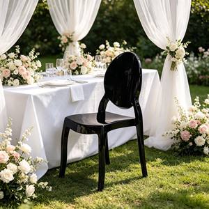 Modern Solid Black Oval Back <b>Stackable</b> Portable Dining <b>Chair</b> for Restaurant Hotel <b>Outdoor</b> Wedding Home Furniture School Park - Product Image 6