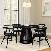 Table à manger ronde noire en gros, table à manger ronde Lido en bois massif 38 pouces, table de cuisine minimaliste en bois massif pour 4/6/8 personnes
