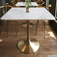 Ensemble de table à manger rectangulaire en marbre blanc pour 4 personnes avec base en acier inoxydable doré en forme de tulipe