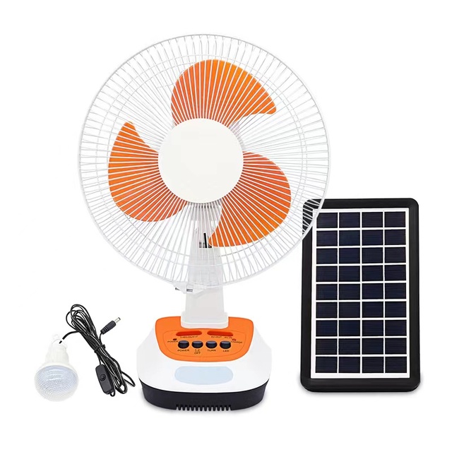 1 PC Bulb 12 Inch Rechargeable Fan Built in 6V 4.5 Ah Lead Acid Battery AC Charging Solar Charge Table Solar Fan