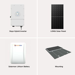 ระบบพลังงานแสงอาทิตย์ไฮบริด Deye 50KW พร้อมแบตเตอรี่ลิเธียมไอออน LONGi Solar และ Solarman ระบบไฮบริด 50KW - Product Image 1