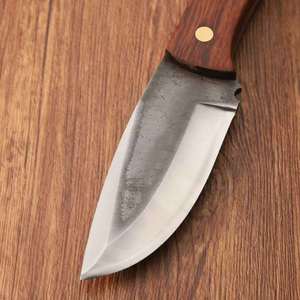 <span class=keywords><strong>Couteau</strong></span> à lame fixe au look forgé avec manche en bois de rose, <span class=keywords><strong>couteau</strong></span> droit vintage de chasse et de survie, acier 5Cr15MoV, outil de camping en plein air - Product Image 4