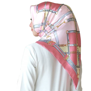 2025 New Arrival Luxury Branded Silk Scarf square Printed Satin Hijab Hot Selling Chain Design Women <strong>Head</strong> <strong>Wrap</strong> - Product Image 4