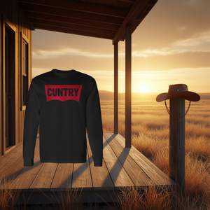 T-shirt à manches longues Cuntry, noir, logo rouge, style country western - Product Image 3