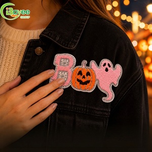 Patchs brodés personnalisés en chenille, broderie scintillante, Halloween Boo Spooky, patchs en chenille à repasser pour vêtements - Product Image 3