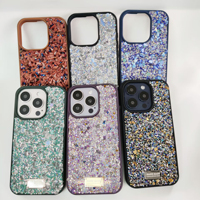 Étui de téléphone pour femme en TPU+PC avec pierres précieuses et perles colorées de luxe, design avec logo, nouveau brillant et scintillant