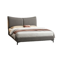 Modernes Bett mit Gebogenem Kopfteil und Stoffbezug, King-Size und Queen-Size Doppelbett mit Massivholzlatten für Hauptschlafzimmer