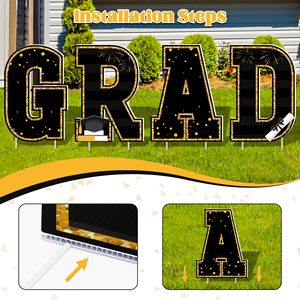 Lot de panneaux de jardin pour la remise des diplômes et <span class=keywords><strong>anniversaire</strong></span> 2026, noir et or, grands piquets de jardin, décorations de félicitations pour les fêtes - Product Image 4