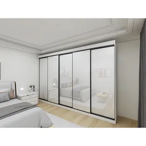 Modern Design Bedroom Furniture Closet With Wooden MDF Sliding Mirror Glass Door For Clothes Storage Wood Cabinet Wardrobe Set
