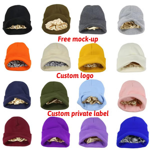 Bonnets de pêcheur en tricot d'hiver pour hommes et femmes, doublés de satin de soie personnalisé, avec broderie intérieure - Product Image 1