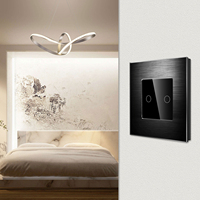 Interrupteur intelligent Zigbee avec cadre en aluminium brossé noir, panneau tactile, 1/2/3 voies, télécommande