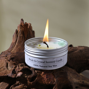 Natural Soy Wax Tin Scented Candle With Crystal Stones <b>Dried</b> <b>Petals</b> Multi Scent For Home Decor Gift - Product Image 2