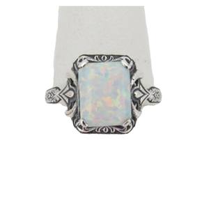 Cross Border Style Women's <b>Ring</b> <b>Silver</b> <b>Opal</b> Inlaid Geometric Shape Prong Setting Fashion Jewelry Gift - Product Image 5
