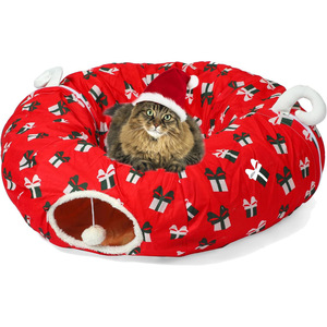 Esplosioni natale nido di animali domestici rosso gatto Tunnel letto atmosfera divertente con fori per praticare materiale di peluche per dormire cartone - Product Image 1
