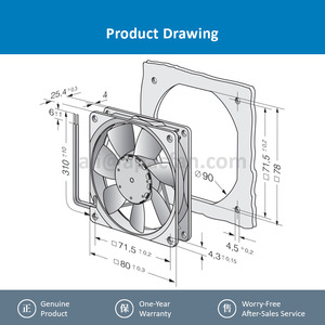 For 8418N 80x80x25mm 48VDC 2W 0.04A 3100RPM 69m3/h Ball Bearing Drive Module Lithium Battery Axial Cooling <b>Fan</b> OEM - Product Image 4