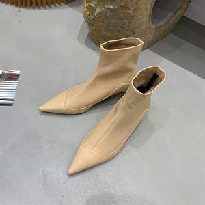 Bottines à bout pointu pour femmes, nouvelle collection, talon bas, chaussures en cuir souple tendance, qualité supérieure, bottes décontractées pour la marche - Product Image 6