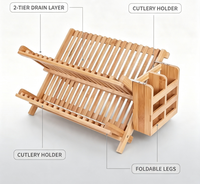 Égouttoir à vaisselle pliable en bambou écologique, respirant, antidérapant, léger, double couche, pour assiettes, bols et couverts