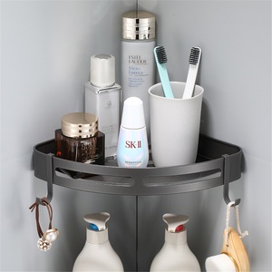 ชั้นวางของในห้องน้ำแบบชั้นเดียว/สองชั้น รูปทรงสามเหลี่ยม วัสดุโลหะผสมสังกะสีสีเทา ดีไซน์ทันสมัย เป็นมิตรกับสิ่งแวดล้อม สำหรับเก็บของในบ้าน - Product Image 2